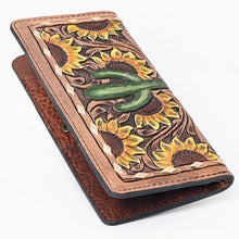 Load image into Gallery viewer, Western Hand Tooled Leather Wallet Purse, Leather Sunflower Wallet, Handmade Womens Leather Wallet, Hand Painted Wallet