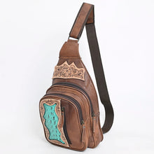 Load image into Gallery viewer, Leather Sling Bag Women, Leather Sling Backpack Purse, Leather Backpack, Western Purse, Hand Tooled Leather Sling Purse