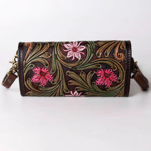 Load image into Gallery viewer, Western Hand Tooled Leather Wallet, Leather Clutch Purse, Cowhide Purse, Leather Crossbody Wallet, Genuine Cowhide Western Wallet