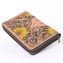 Load image into Gallery viewer, Western Hand Tooled Leather Wallet Purse, Leather Sunflower Wallet, Handmade Womens Leather Wallet, Hand Painted Wallet