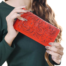 Load image into Gallery viewer, Western Hand Tooled Leather Wallet, Yellow Leather Wallet, Genuine Leather Clutch, Western Purse, Luxury Wallet, Hand Painted Leather Wallet