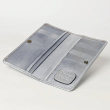 Load image into Gallery viewer, Western Hand Tooled Leather Wallet, Silver Leather Wallet, Genuine Leather Clutch, Western Purse, Luxury Wallet, Hand Painted Leather Wallet