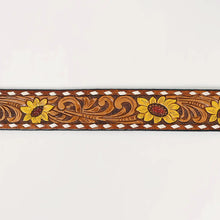 Load image into Gallery viewer, Womens Western Hand Tooled Leather Belt, Leather Sunflower Belt, Rodeo Belt, Embossed Leather Belt, Western Belt, Cowboy Belt, Cowgirl Belt