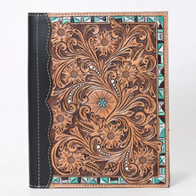 Load image into Gallery viewer, Hand Tooled Leather Portfolio, Leather Padfolio, Leather Legal Pad Portfolio, Leather Legal Pad Notebook, Tooled Leather Portfolio Envelope