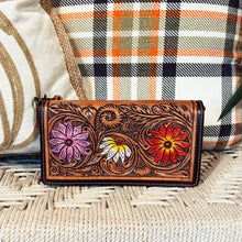 Load image into Gallery viewer, Western Leather Wallet Purse, Hand Tooled Leather Wallet, Crossbody Purse, Womens Leather Wallet, Genuine Leather Wallet