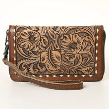 Load image into Gallery viewer, Western Hand Tooled Leather Wallet, Genuine Leather Wristlet Wallet, Zipper Wallet, Genuine Leather Bag, Western Purse, Leather Wallet