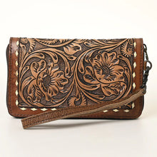 Load image into Gallery viewer, Western Hand Tooled Leather Wallet, Genuine Leather Wristlet Wallet, Zipper Wallet, Genuine Leather Bag, Western Purse, Leather Wallet