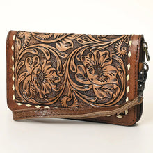 Load image into Gallery viewer, Western Hand Tooled Leather Wallet, Genuine Leather Wristlet Wallet, Zipper Wallet, Genuine Leather Bag, Western Purse, Leather Wallet