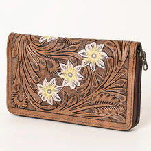 Load image into Gallery viewer, Western Hand Tooled Leather Wallet, Genuine Leather Wallet, Zipper Wallet, Genuine Leather Bag, Western Purse, Luxury Wallet