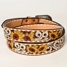Load image into Gallery viewer, Womens Western Hand Tooled Leather Belt, Leather Sunflower Belt, Rodeo Belt, Embossed Leather Belt, Western Belt, Cowboy Belt, Cowgirl Belt