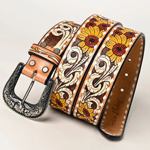 Load image into Gallery viewer, Womens Western Hand Tooled Leather Belt, Leather Sunflower Belt, Rodeo Belt, Embossed Leather Belt, Western Belt, Cowboy Belt, Cowgirl Belt
