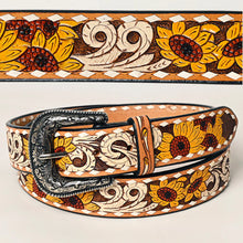 Load image into Gallery viewer, Womens Western Hand Tooled Leather Belt, Leather Sunflower Belt, Rodeo Belt, Embossed Leather Belt, Western Belt, Cowboy Belt, Cowgirl Belt