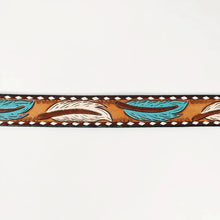 Load image into Gallery viewer, Womens Western Hand Tooled Leather Belt, Leather Feather Belt, Rodeo Belt, Embossed Leather Belt, Western Belt, Cowboy Belt, Cowgirl Belt