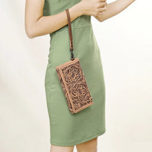 Load image into Gallery viewer, Western Hand Tooled Leather Wallet Purse, Brown Leather Tri Fold Wallet, Genuine Leather Bag, Western Purse, Luxury Wallet