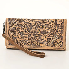 Load image into Gallery viewer, Western Hand Tooled Leather Wallet Purse, Brown Leather Tri Fold Wallet, Genuine Leather Bag, Western Purse, Luxury Wallet