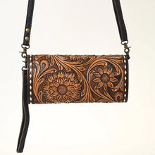 Load image into Gallery viewer, Western Leather Wallet Purse, Hand Tooled Leather Wallet, Crossbody Purse, Womens Leather Wallet, Genuine Leather Wallet