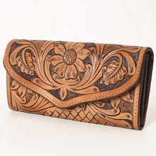 Load image into Gallery viewer, Western Hand Tooled Leather Wallet Purse, Leather Sunflower Wallet, Genuine Leather Bag, Genuine Cowhide Bag, Western Purse, Luxury Wallet