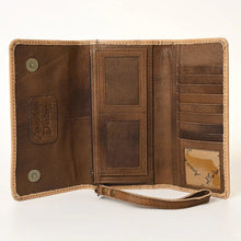 Load image into Gallery viewer, Western Hand Tooled Leather Wallet Purse, Brown Leather Tri Fold Wallet, Genuine Leather Bag, Western Purse, Luxury Wallet
