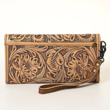 Load image into Gallery viewer, Western Hand Tooled Leather Wallet Purse, Brown Leather Tri Fold Wallet, Genuine Leather Bag, Western Purse, Luxury Wallet