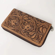 Load image into Gallery viewer, Western Hand Tooled Leather Wallet, Genuine Leather Wallet, Zipper Wallet, Genuine Leather Bag, Western Purse, Luxury Wallet