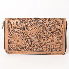 Load image into Gallery viewer, Western Hand Tooled Leather Wallet, Genuine Leather Wallet, Zipper Wallet, Genuine Leather Bag, Western Purse, Luxury Wallet