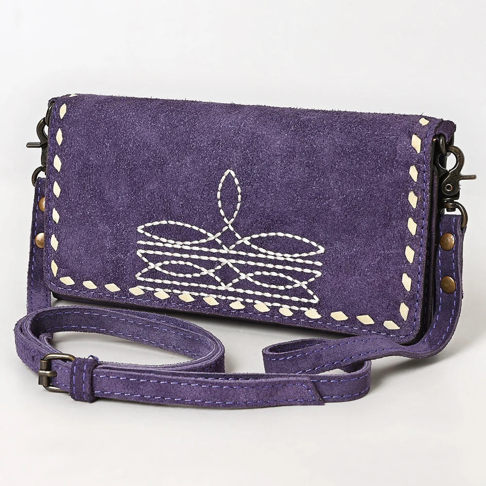 Victoria Suede Leather Boot Stitch Crossbody Wallet