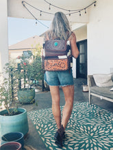 Load image into Gallery viewer, Sequoia Falls Tooled Leather and COwhide Western Backpack

