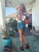 Load image into Gallery viewer, Sequoia Falls Tooled Leather and COwhide Western Backpack
