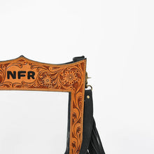 Load image into Gallery viewer, Reba Official PRCA &amp; NFR Licensed Collection®️ Floral Hand-Tooled Leather Frame Clear Stadium Fringe Crossbody Bag
