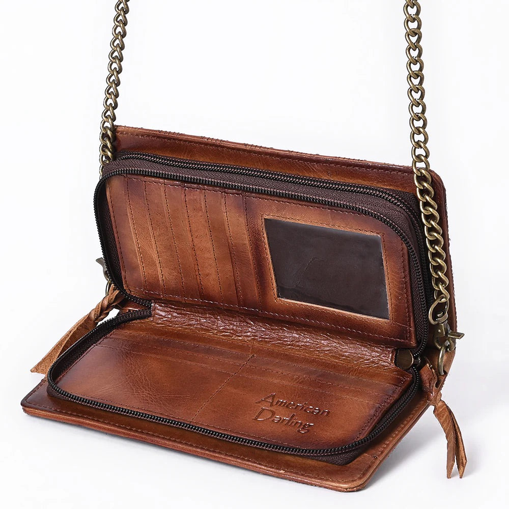 Western Woven Quilted Leather Crossbody Wallet