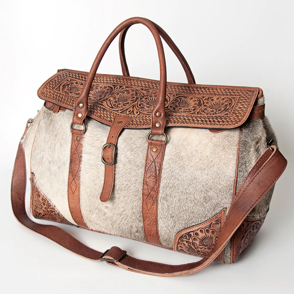 Tooled leather duffle bag cheap