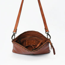 Load image into Gallery viewer, Inside the Santa Rosa leather crossbody in cognac with zip pocket and key clip | Dodi Jo's
