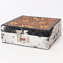 Load image into Gallery viewer, Wagon Train Cowhide and Leather Jewelry Safe

