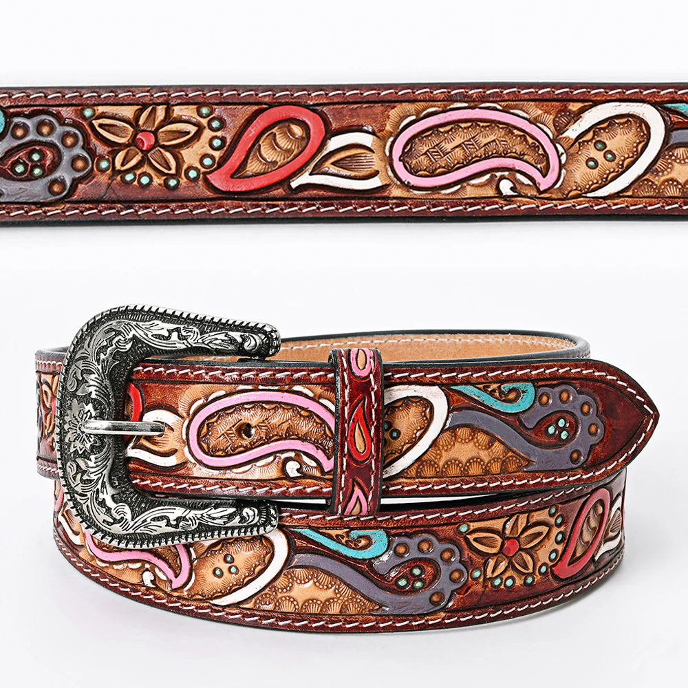 Paisley Hand Tooled Leather Belt