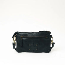 Load image into Gallery viewer, Santa Rosa studded leather crossbody purse in black, front zip pocket view | Dodi Jo's
