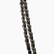 Load image into Gallery viewer, Close-up of the antique chain handles woven with black leather on the Midnight Bloom tote
