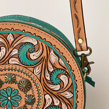 Load image into Gallery viewer, Emerald Basin Hand Tooled Leather Canteen Purse
