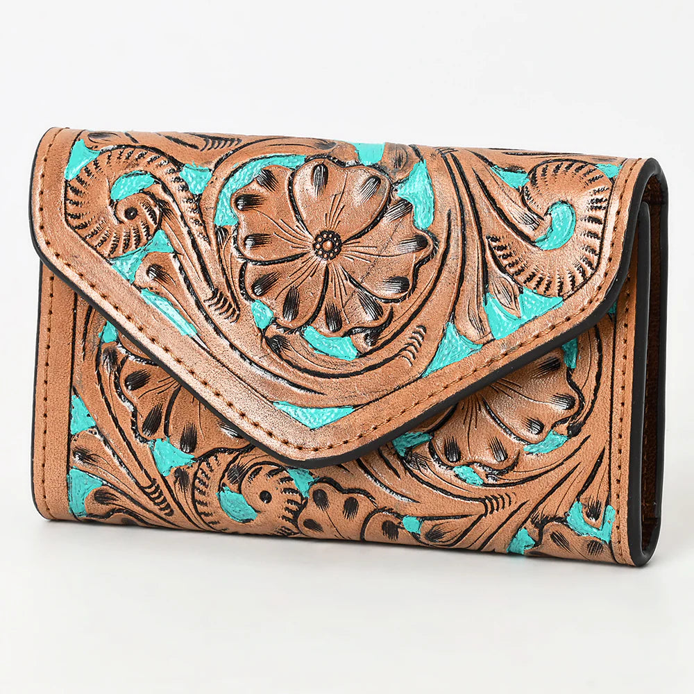 Turquoise Spirit Hand Tooled Leather Wallet