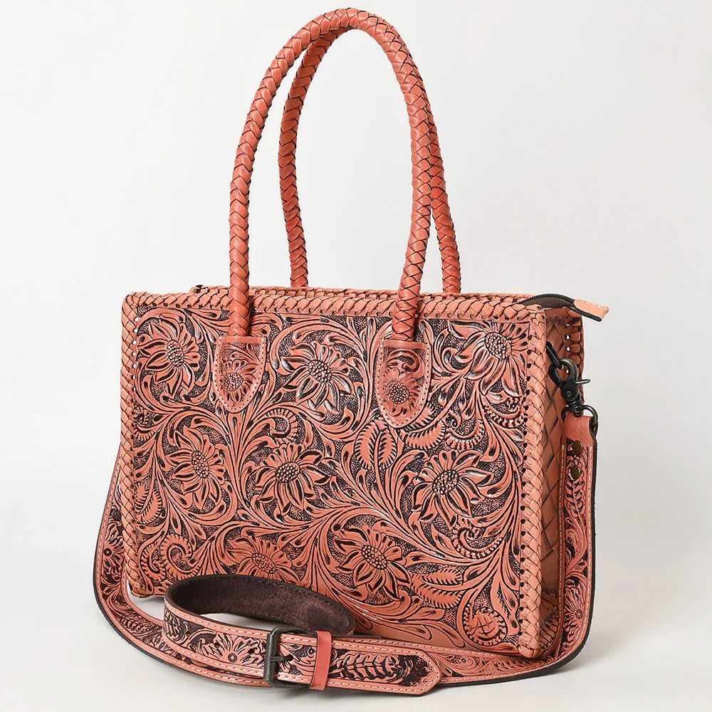 Persimmon Falls Hand Tooled Leather Tote Bag