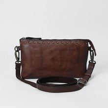 Load image into Gallery viewer, Santa Rosa studded leather crossbody purse in brown with adjustable strap | Dodi Jo's
