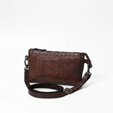 Load image into Gallery viewer, Santa Rosa studded leather crossbody purse in brown, side view | Dodi Jo's

