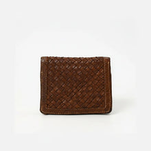 Load image into Gallery viewer, Compact brown basketweave leather wallet, front view
