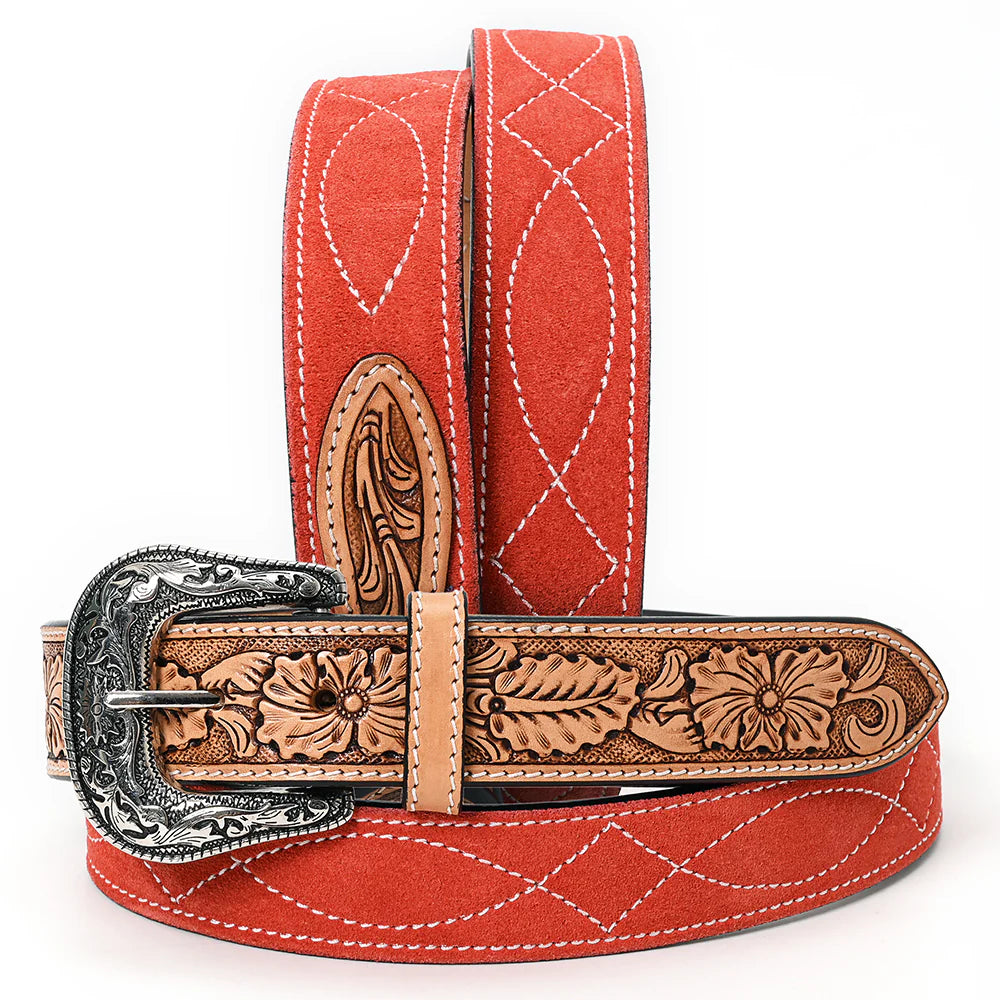 Desert Suede Hand Tooled Leather Belt