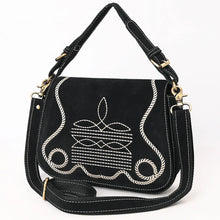 Load image into Gallery viewer, The Loretta Black Suede Boot Stitch Crossbody Purse
