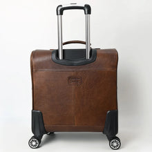 Load image into Gallery viewer, Charlton brown leather travel case with hand-tooled floral carving and turquoise crocodile embossed panel
