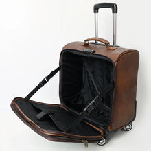 Load image into Gallery viewer, Charlton brown leather travel case with hand-tooled floral carving and turquoise crocodile embossed panel
