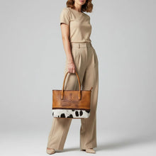 Load image into Gallery viewer, Sunstone Leather &amp; Cowhide Boot Stitch Tote Bag
