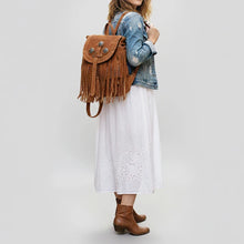 Load image into Gallery viewer, Willa Genuine Suede Fringe Western Backpack with Coin Conchos
