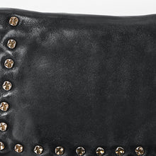 Load image into Gallery viewer, Close-up of antique brass studs on soft black Italian leather
