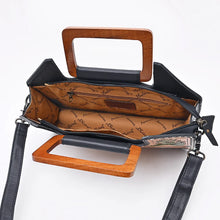 Load image into Gallery viewer, Open Moonflower purse showing the zip-top main compartment, interior zip pocket, and slip pockets
